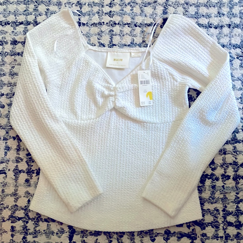 Maeve long sleeve top from Anthropologie. Size XXS, white.
